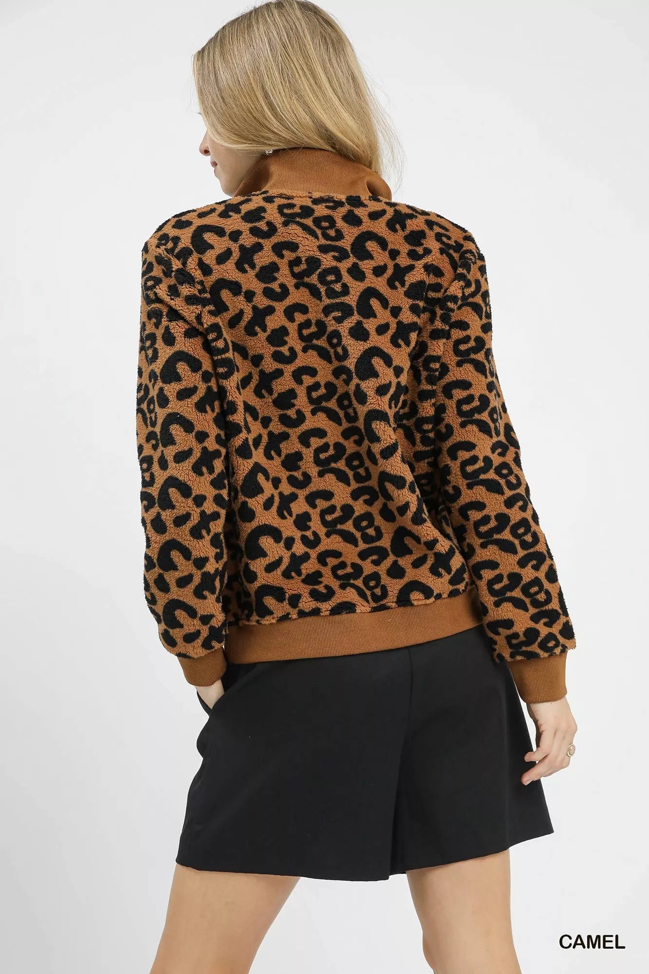 Umgee Leopard Print Quarter-Zip Sweatshirt OutfitFlow