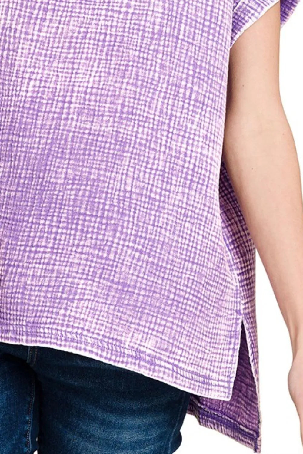 Zenana Woven Double Gauze Acid Washed Short Sleeve Top OutfitFlow