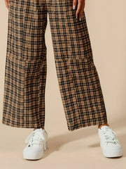 SO ME Check Plaid Wide Leg Pants with Big Patch Pockets OutfitFlow