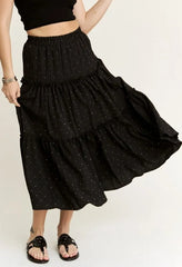 ADORA Rhinestone Accent Tiered Skirt OutfitFlow