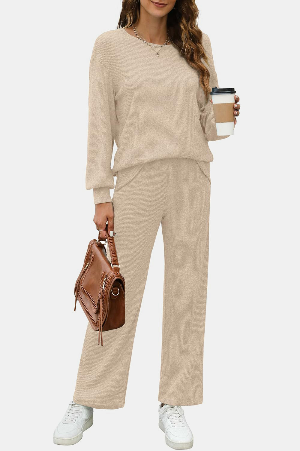 Outfit Flow - Round Neck Long Sleeve Top and Pants Set