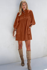 Corduroy Quarter Snap Three-Quarter Sleeve Dress OutfitFlow