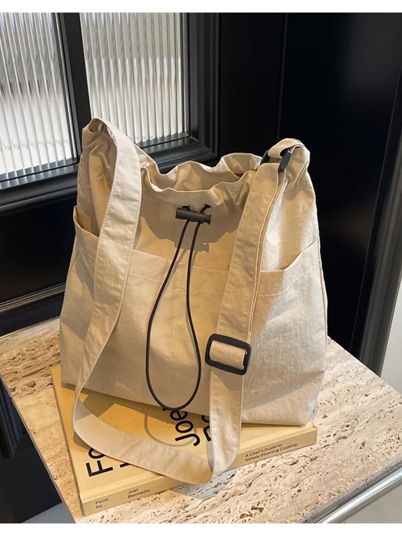 Drawstring Closure Canvas Crossbody Bag OutfitFlow