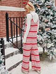 Shiny Christmas Color Contrast Wide-Legged Jumpsuit