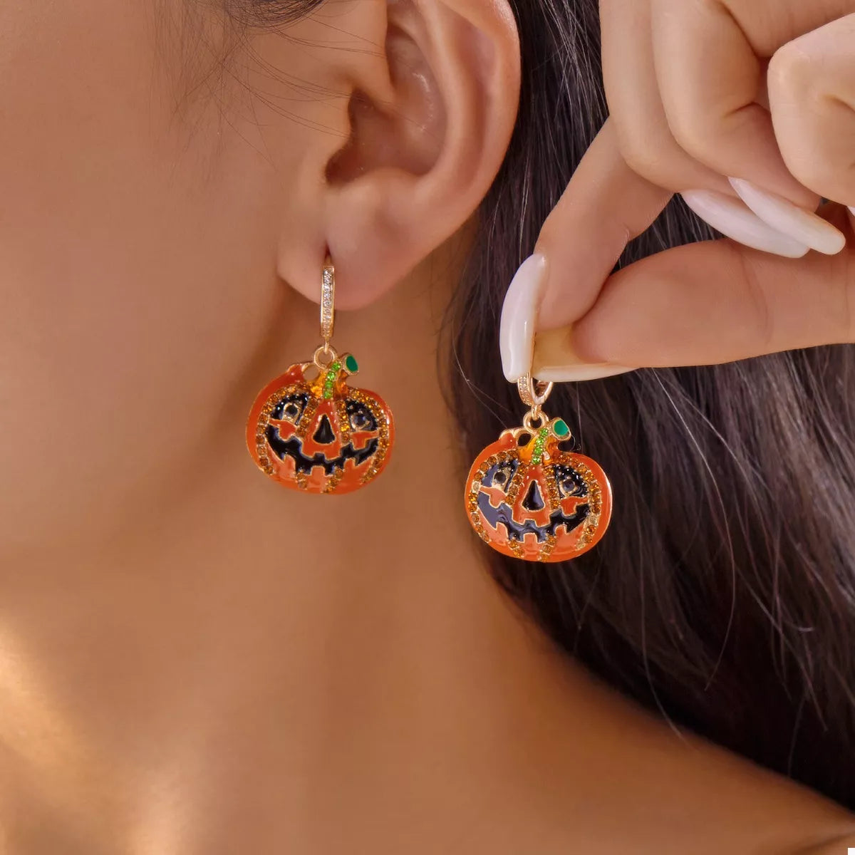 Halloween Pumpkin Drop Earrings Orange One Size OutfitFlow