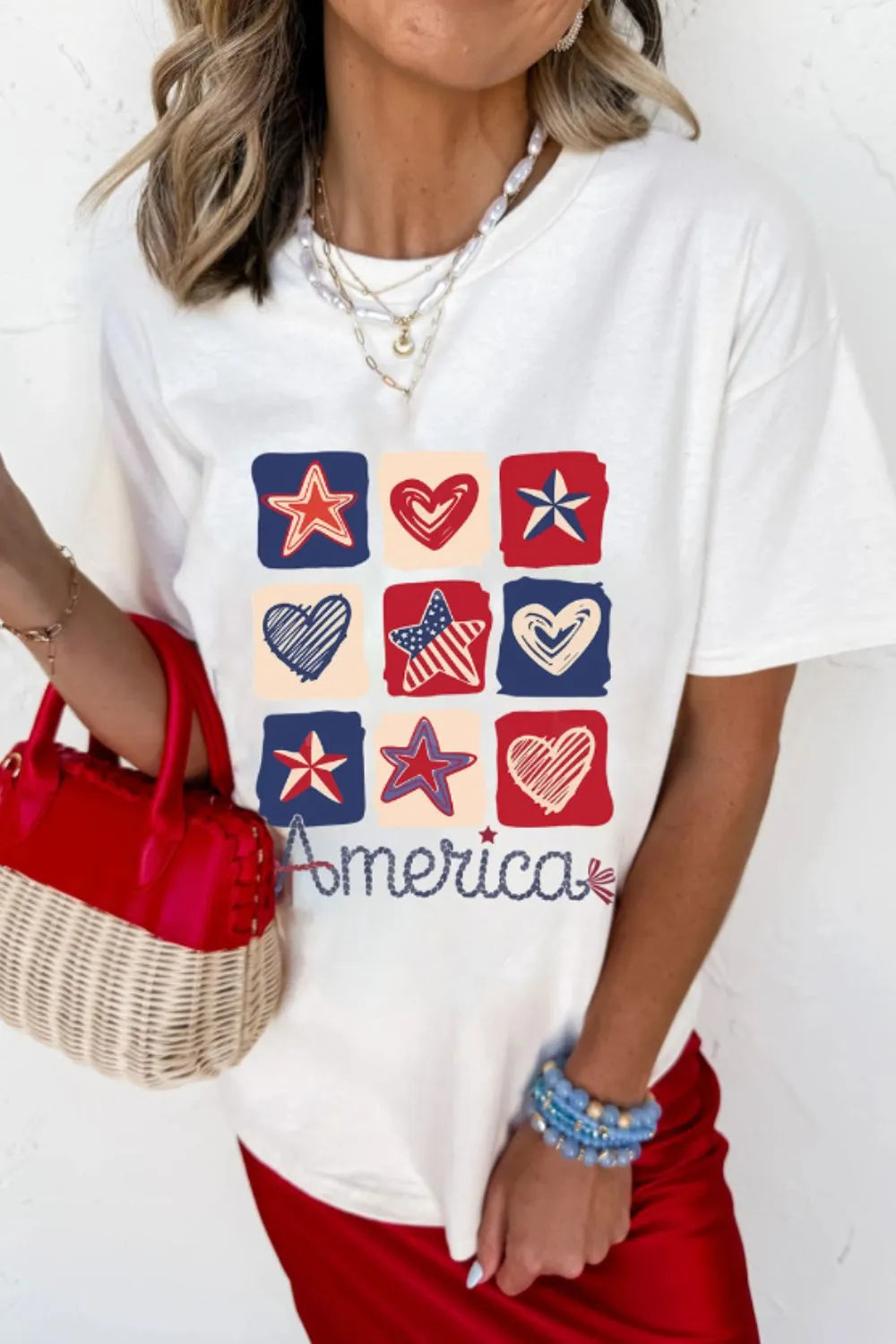 American Heart Star Checkered Graphic Tee OutfitFlow