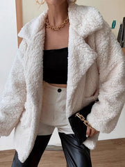 Fuzzy Open Front Long Sleeve Coat Cream Trendsi