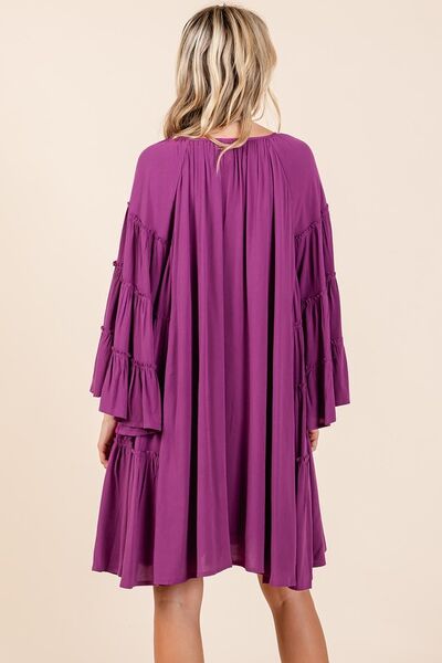 Mittoshop Frill Tie Neck Bell Sleeve Dress OutfitFlow