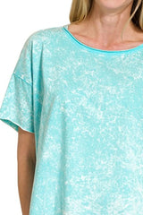 Zenana Washed Crew Neck Short Sleeve Crop Box Tee OutfitFlow