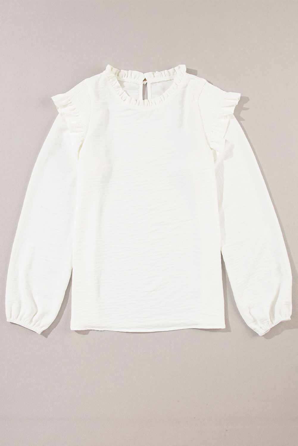 Frill Mock Neck Ruffled Balloon Sleeve Blouse OutfitFlow