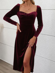 Outfit Flow - Perfee Sweetheart Neck Long Sleeve Midi Dress