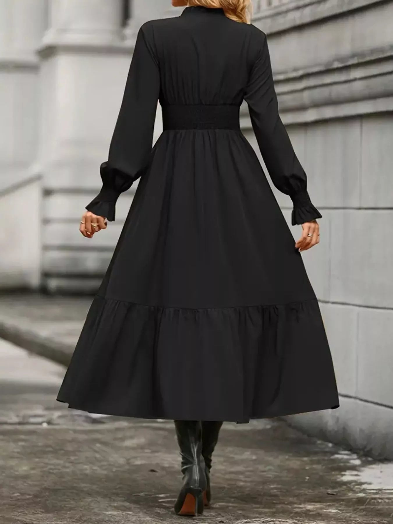 Surplice Long Sleeve Tiered Midi Dress OutfitFlow