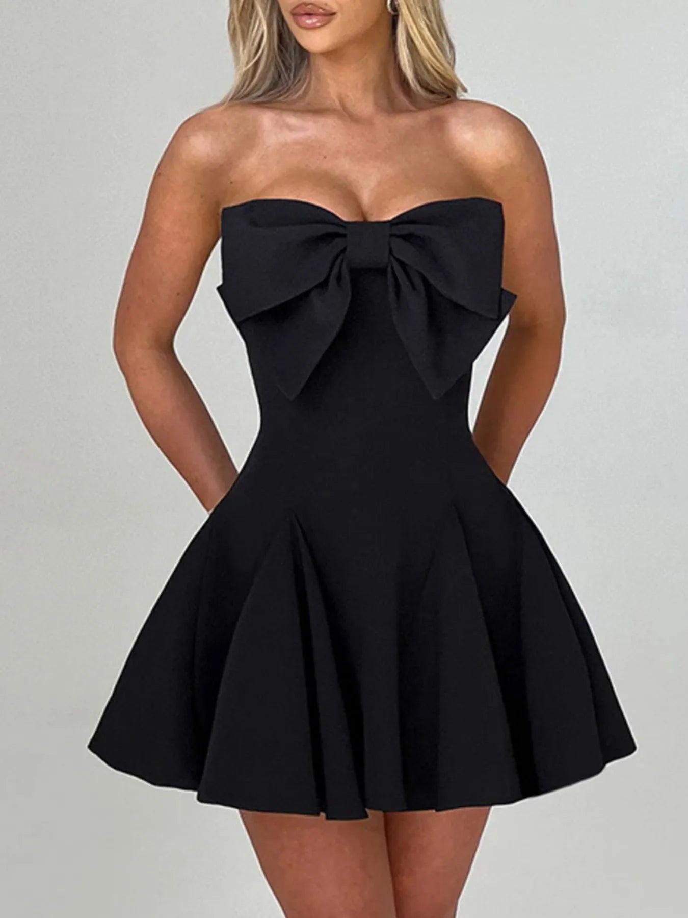 Bow Tube A-Line Mini Dress OutfitFlow