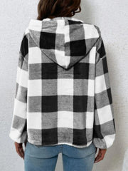 Outfit Flow - Plaid Half Button Long Sleeve Hoodie