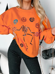 Halloween Skeleton Pumpkin Sweatshirt OutfitFlow