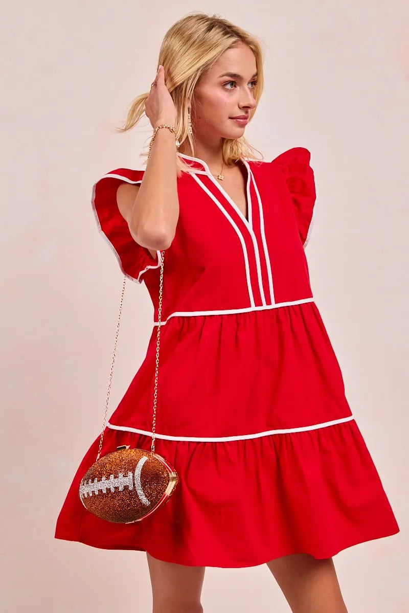 BiBi Gameday Theme Contrast Binding Ruffled Dress OutfitFlow