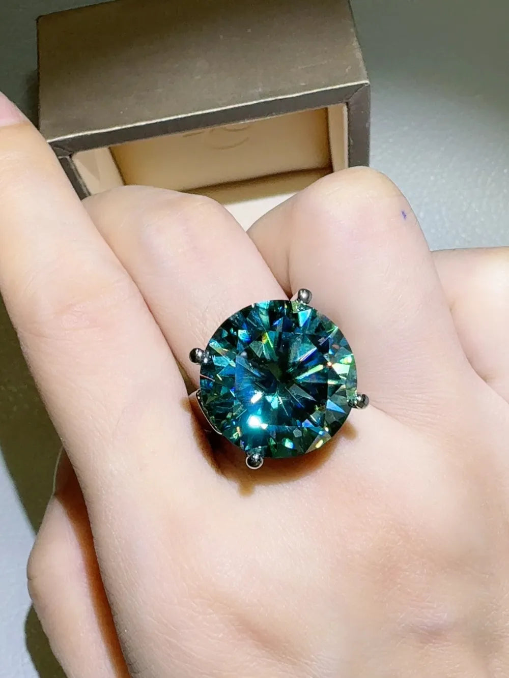 20 Carat Moissanite 925 Sterling Silver Ring Turquoise OutfitFlow