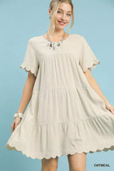 Umgee Linen Tiered Babydoll Dress with Ruffle Sleeves OATMEAL OutfitFlow