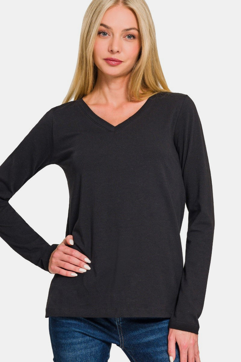 Outfit Flow - Zenana Full Size V-Neck Long Sleeve T-Shirt