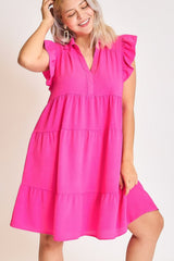 Umgee Full Size Johnny Collar Ruffle Cap Sleeve Tiered Dress Plus Size OutfitFlow