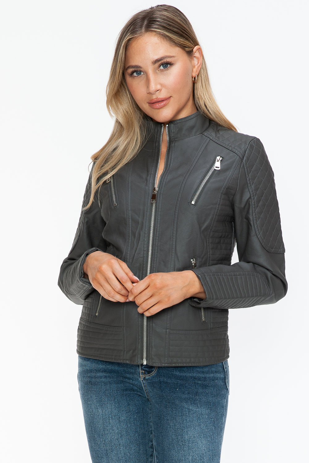 Outfit Flow - Snobbish Faux Leather Zip Up Mock Neck Jacket