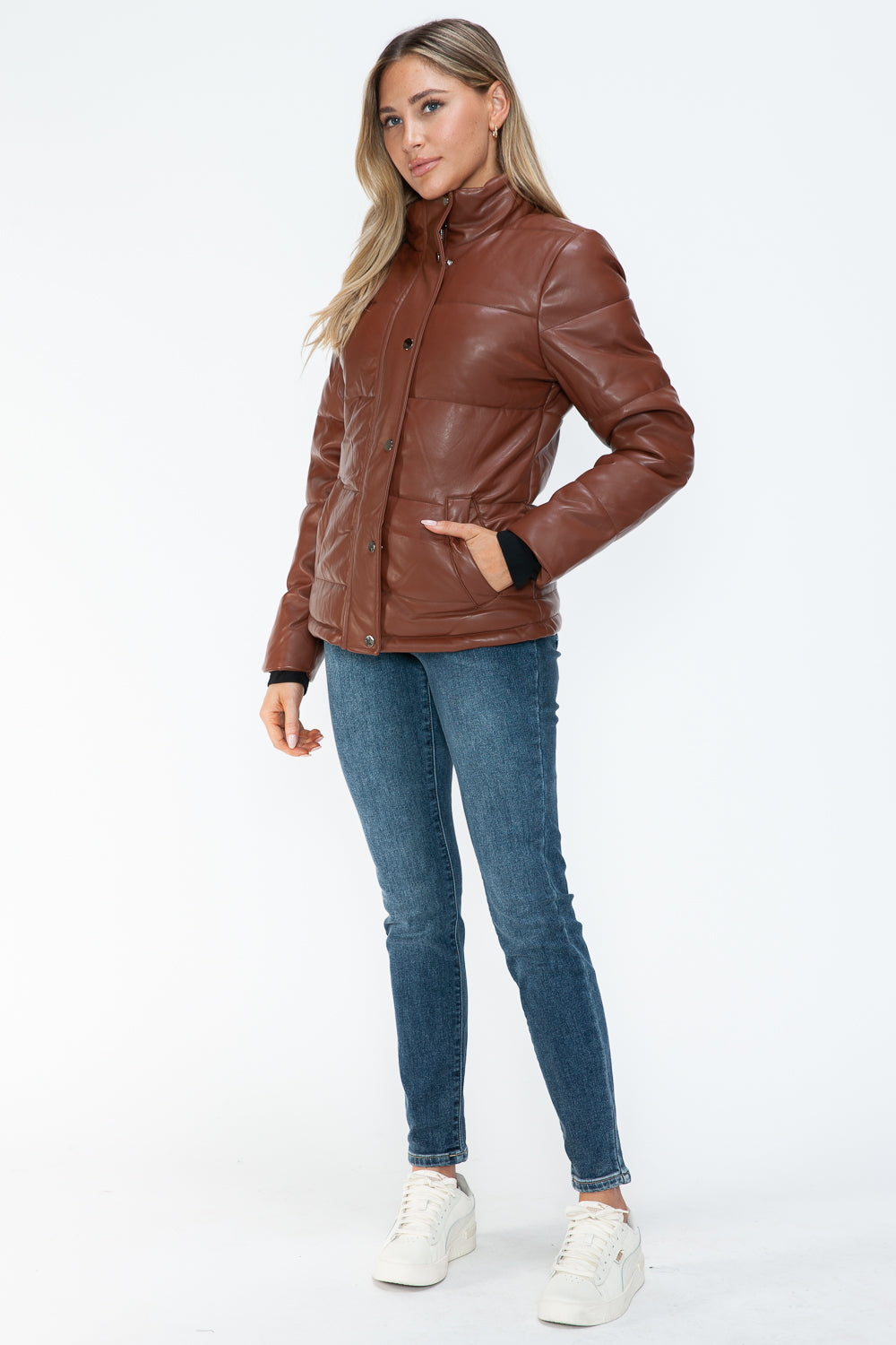 Outfit Flow - YMI Pocketed Zip Up Turtleneck Puffer Jacket