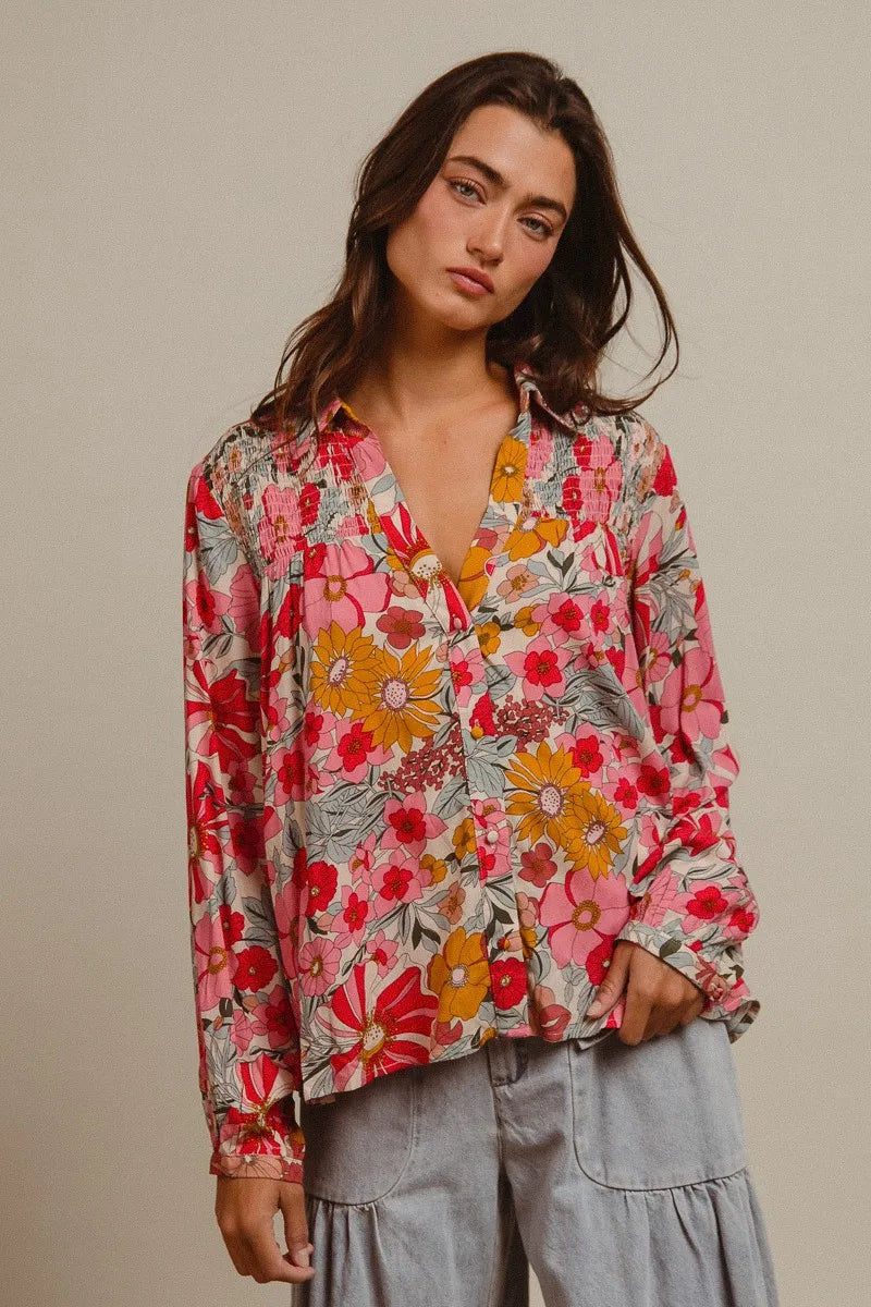 BiBi Woven Floral Printed Shirt Top OutfitFlow