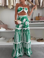 Printed Halter Neck Cami and Skirt Set OutfitFlow