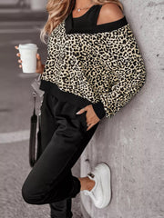 Leopard Print Sweatshirt and Jogger Set OutfitFlow