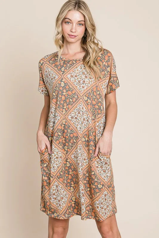 BOMBOM Multicolored Leaves Jacquard Dress OutfitFlow