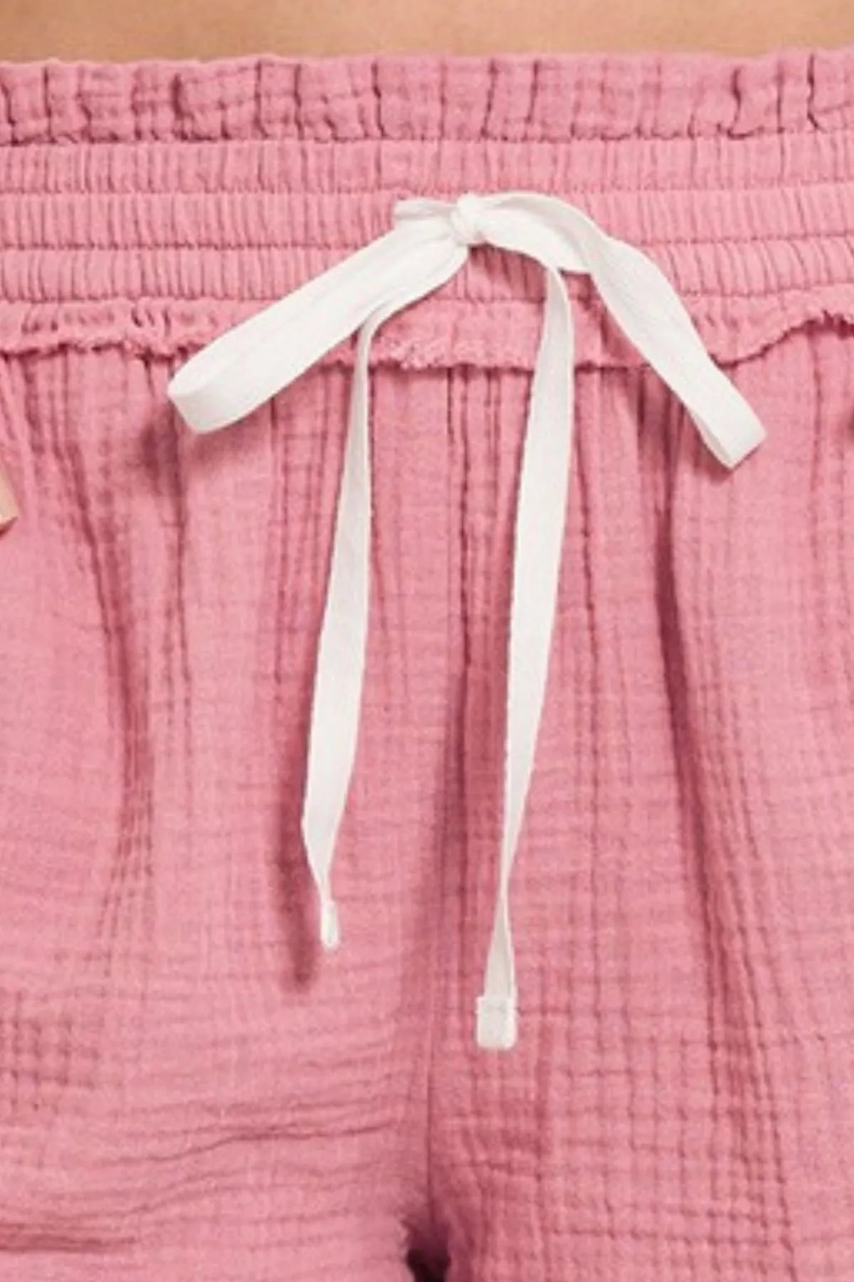 Zenana Double Gauze Elasticband Drawstring Waist Shorts OutfitFlow