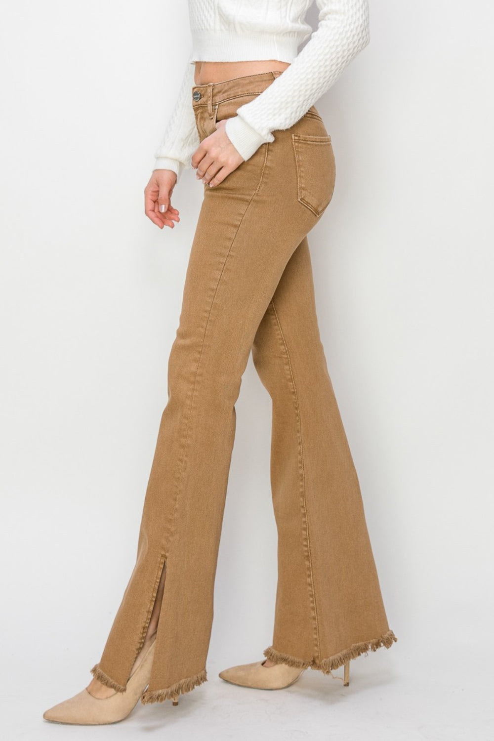 RISEN Bailey Full Size High Waist Side Slit Flare Jeans