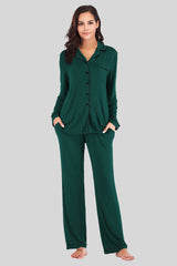 Outfit Flow - Collared Neck Long Sleeve Loungewear Set with Pockets