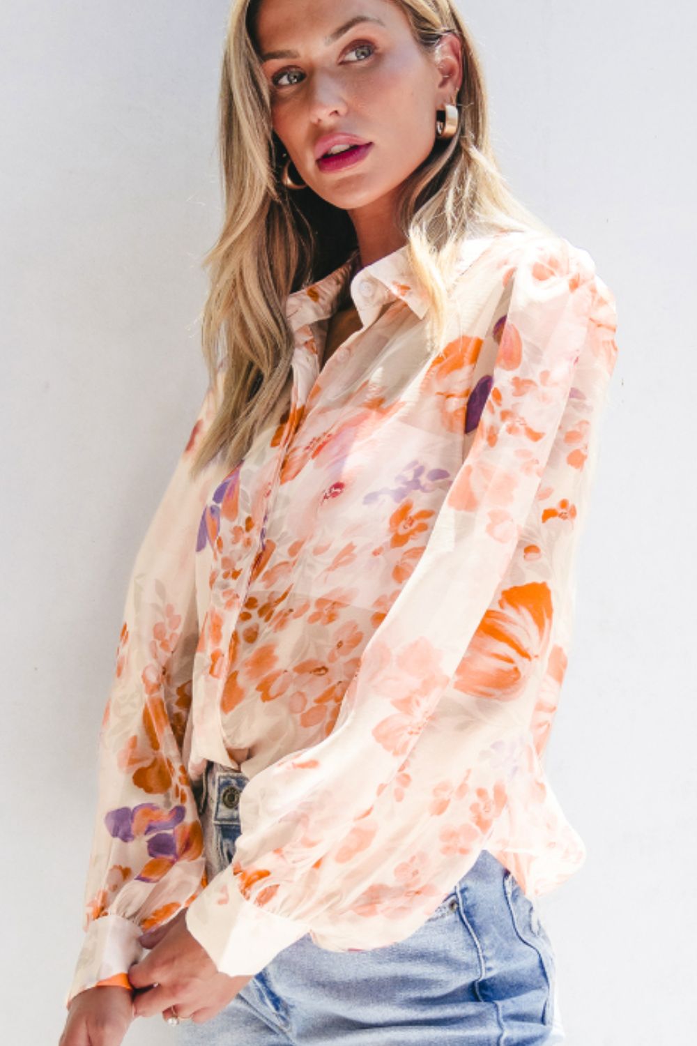 Printed Collared Neck Long Sleeve Shirt