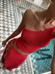 Single Shoulder Cami and Slit Skirt Sweater Set OutfitFlow