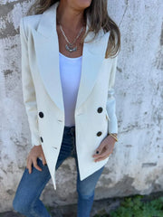 Full Size Collared Neck Long Sleeve Blazer Ivory Trendsi