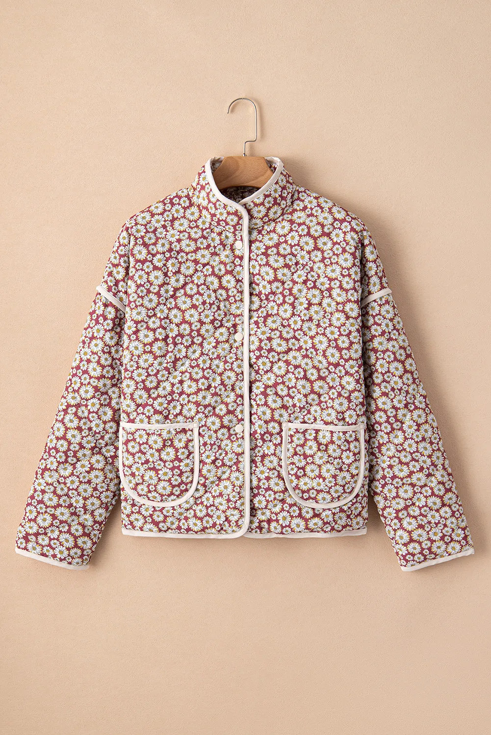 Floral Snap Down Mock Neck Coat Trendsi