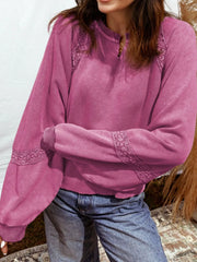 Lace Trim Long Sleeve Sweatshirt OutfitFlow