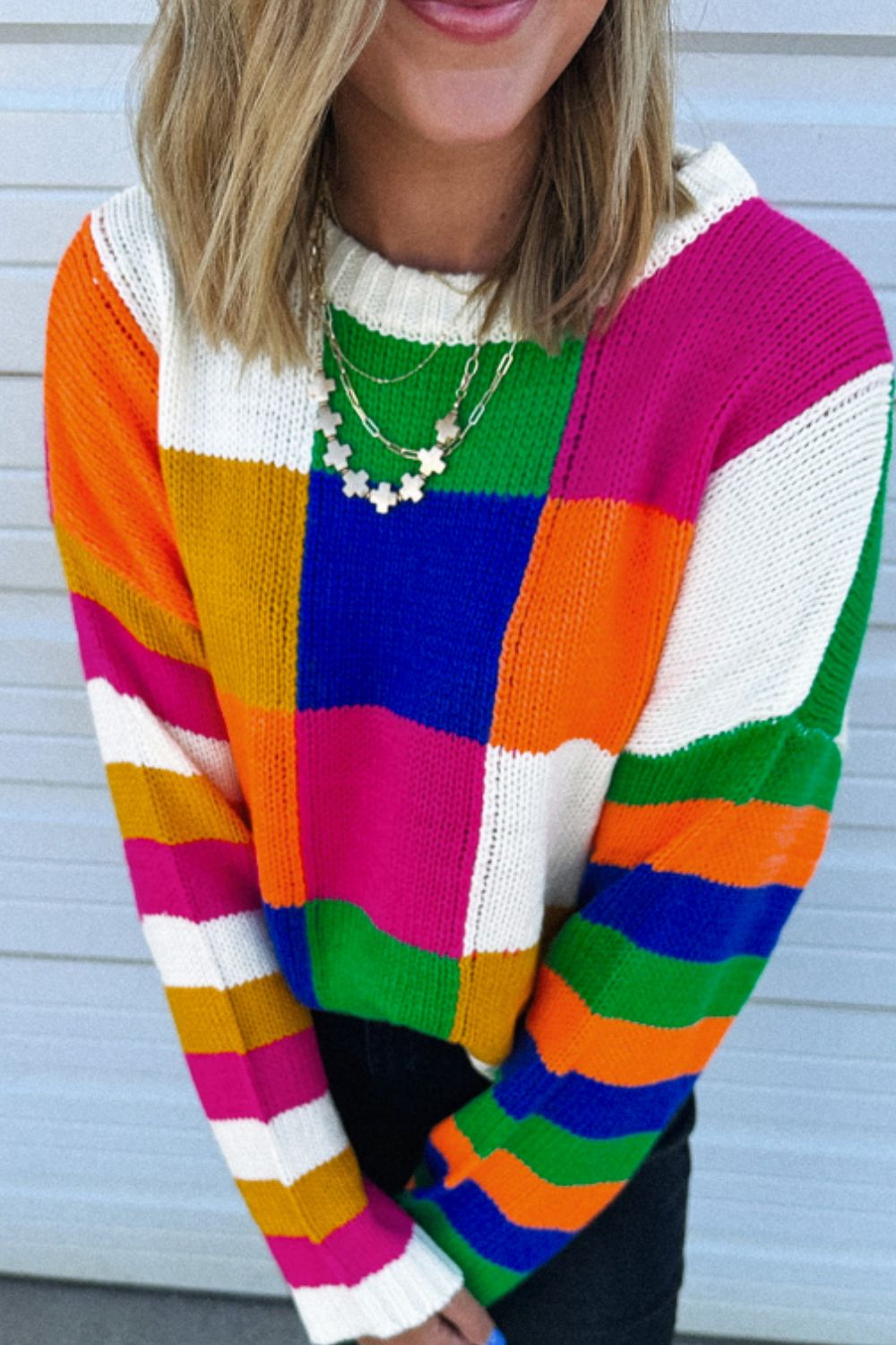 Outfit Flow - Color Block Round Neck Long Sleeve Sweater