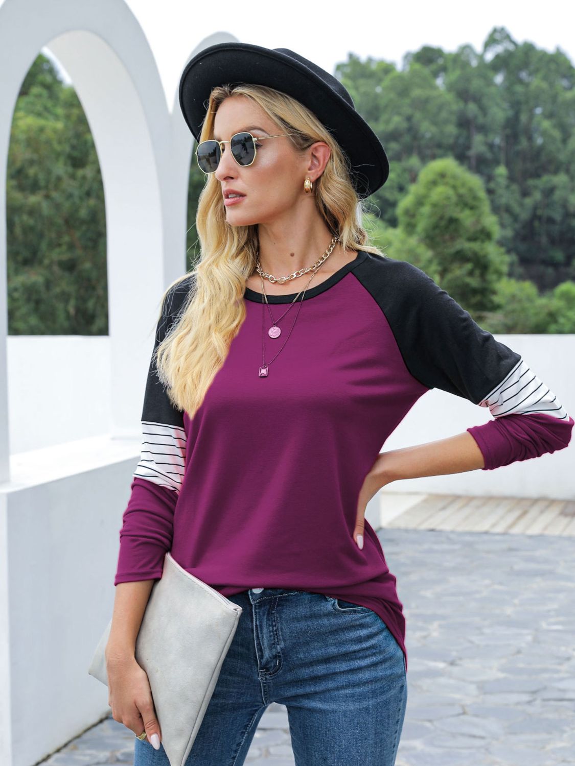 Outfit Flow - Contrast Striped Round Neck Long Sleeve T-Shirt