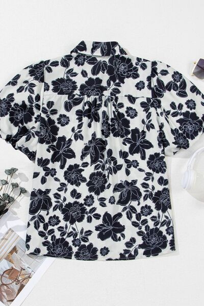 Floral Button Down Puff Sleeve Shirt OutfitFlow