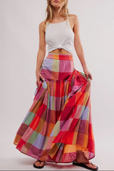 Outfit Flow - Color Block Elastic Waist Maxi Skirt