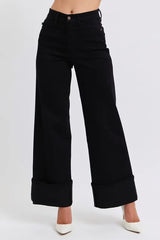 Judy Blue Full Size High Waist Reto Wide Leg W/ Cuff Plus Size BK OutfitFlow