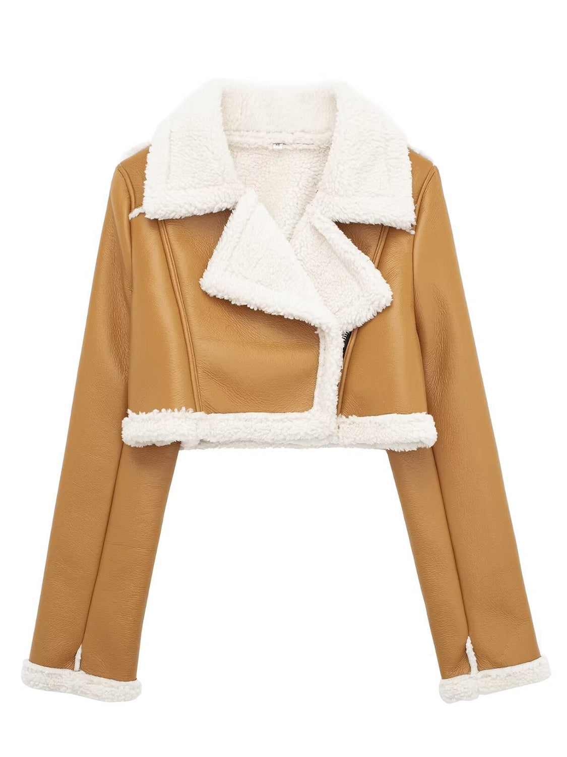 Outfit Flow - Collared Neck Long Sleeve Plush Cropped Jacket