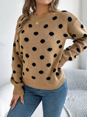 Polka Dot Round Neck Sweater OutfitFlow