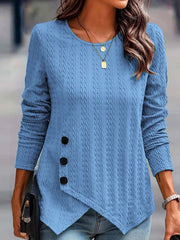 Outfit Flow - Decorative Button Round Neck Long Sleeve Top