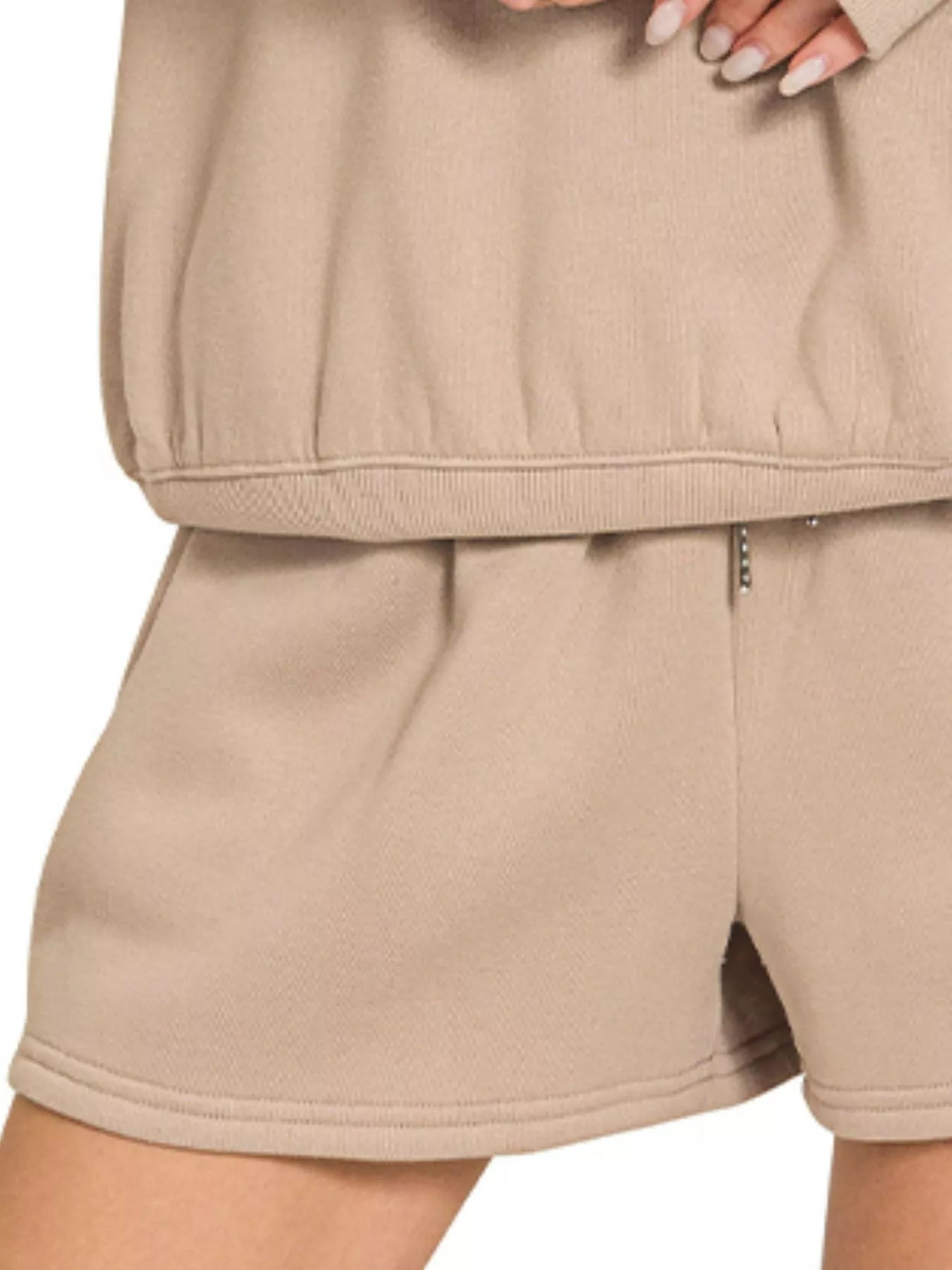 Zenana Fleece Boat Neck Sweatshirt and Shorts Set OutfitFlow