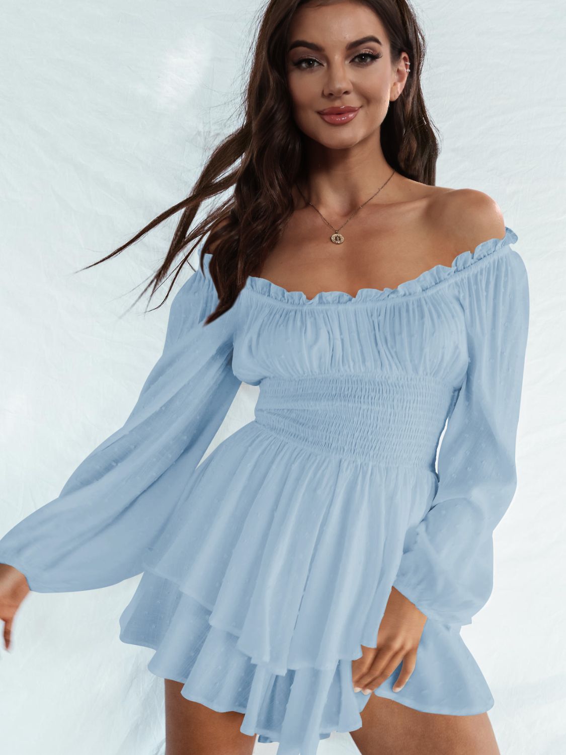 Outfit Flow - Off Shoulder Smocked Waist Romper