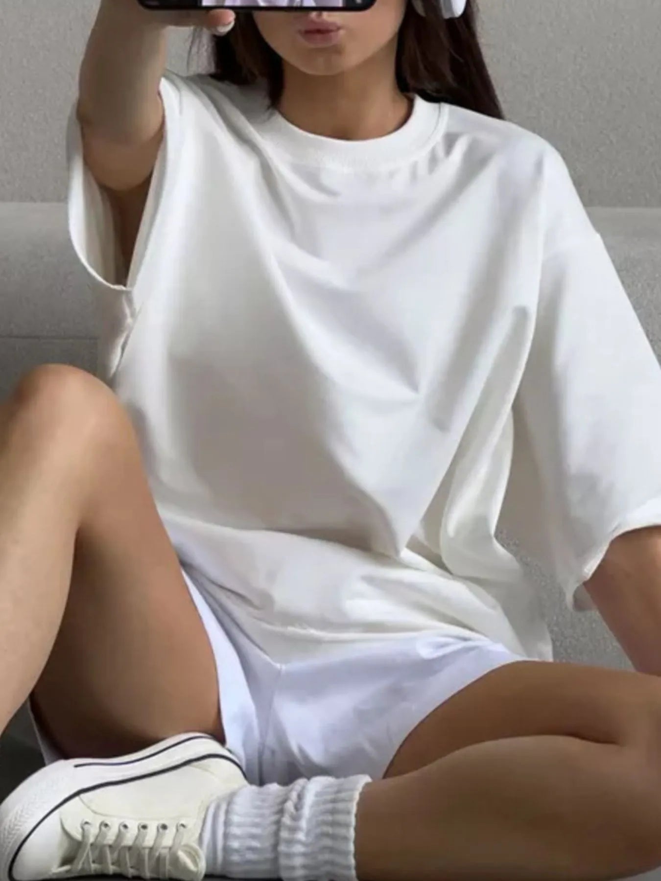 Round Neck Half Sleeve Oversized T-Shirt OutfitFlow