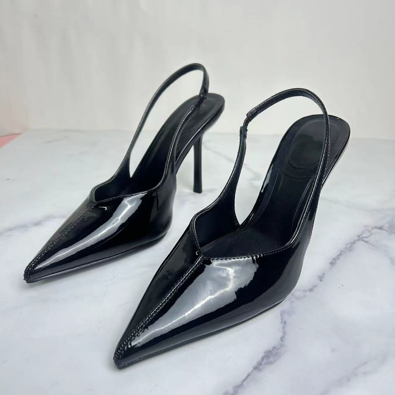 Slingback Point Toe Stiletto Pumps Black OutfitFlow
